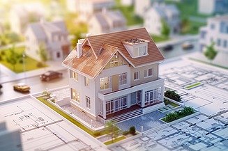 Hausmodell und Pläne Bild von Hausmodell und Plänen